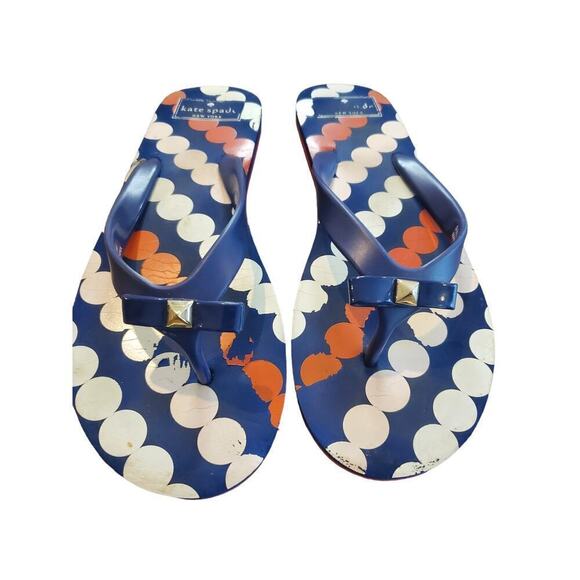 Kate Spade Navy Blue Gold detail Flip flops size 8 - Picture 1 of 10